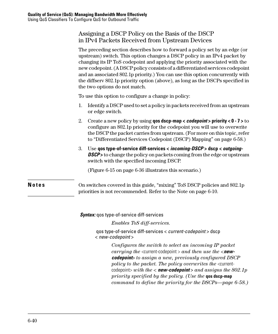 Assigning a dscp policy on the basis of the dscp, In ipv4 packets received from upstream devices -40, Received from upstream devices -40 | HP 2610-PWR User Manual | Page 230 / 364