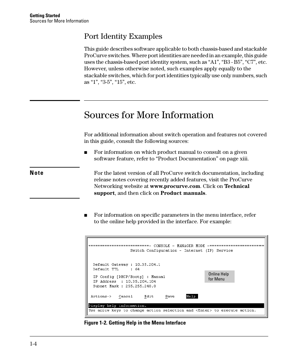 Port identity examples, Sources for more information, Port identity examples -4 | Sources for more information -4 | HP 2610-PWR User Manual | Page 24 / 364