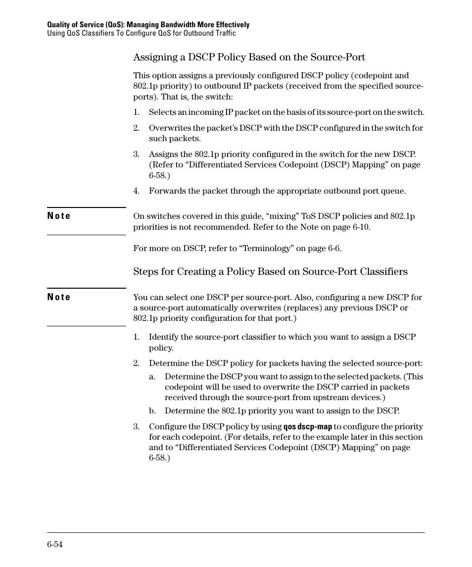 Assigning a dscp policy based on the source-port | HP 2610-PWR User Manual | Page 244 / 364