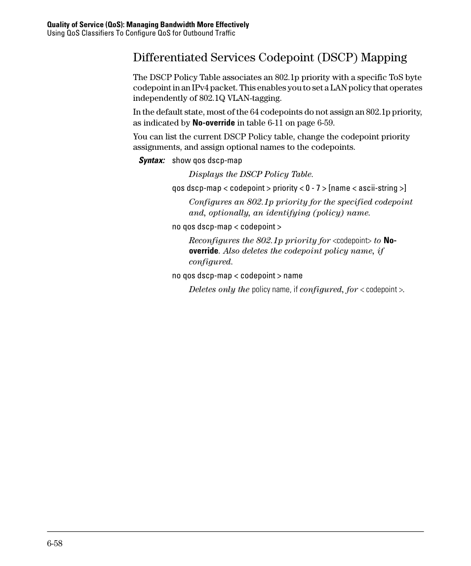 Differentiated services codepoint (dscp) mapping, 58). thi | HP 2610-PWR User Manual | Page 248 / 364