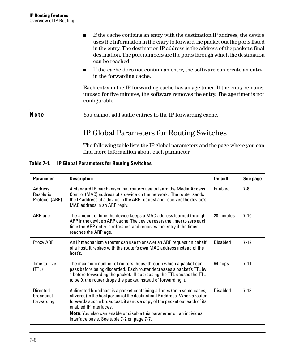 Ip global parameters for routing switches, Ip global parameters for routing switches -6 | HP 2610-PWR User Manual | Page 264 / 364