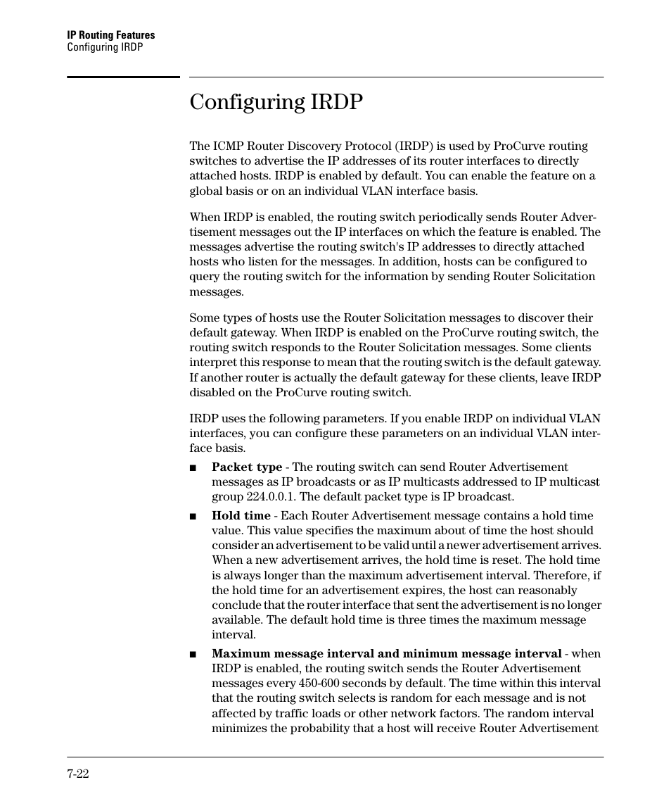 Configuring irdp, Configuring irdp -22 | HP 2610-PWR User Manual | Page 280 / 364