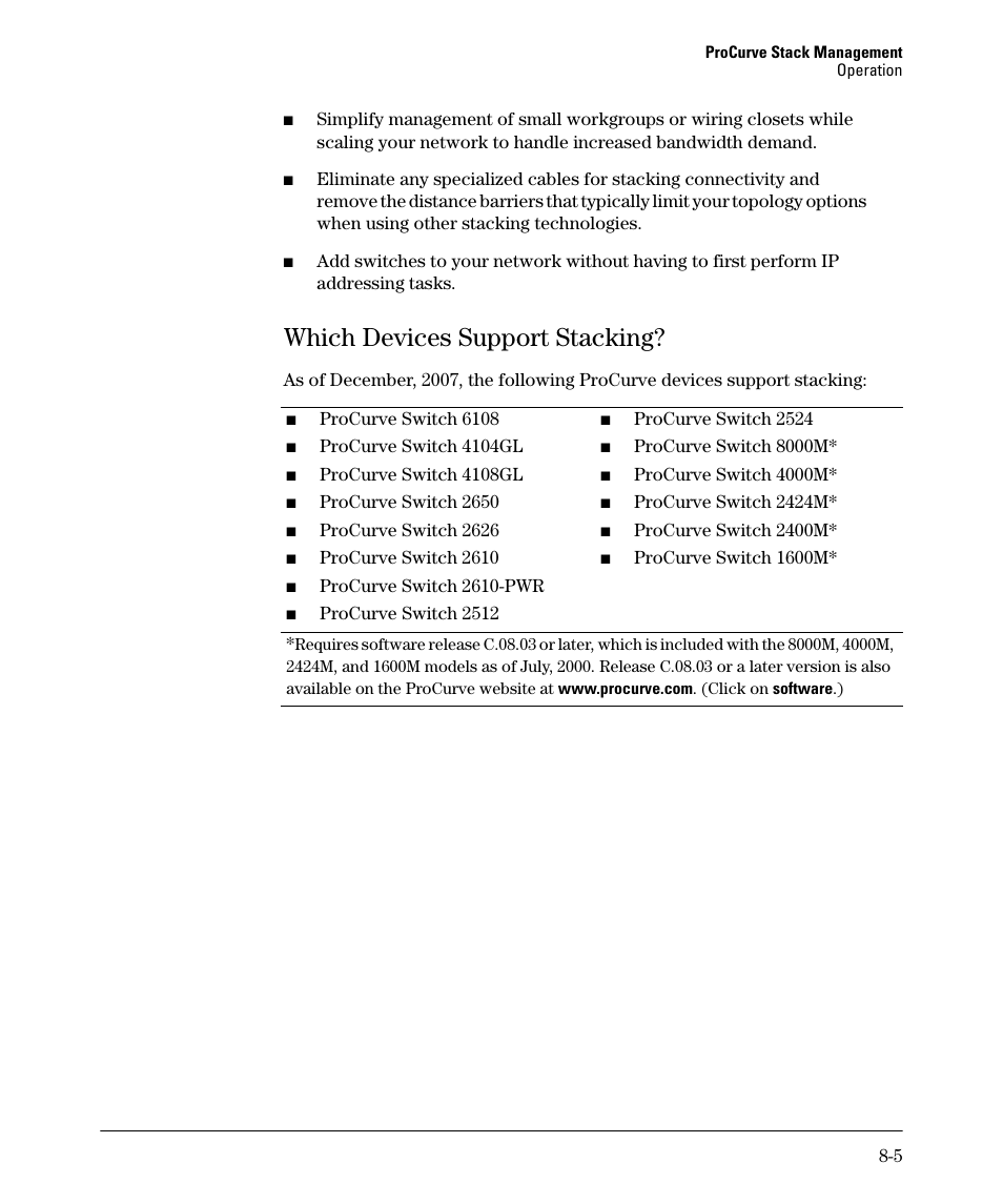 Which devices support stacking, Which devices support stacking? -5 | HP 2610-PWR User Manual | Page 311 / 364