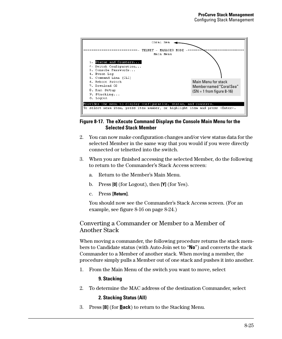 Converting a commander or member to a member of, Another stack -25 | HP 2610-PWR User Manual | Page 331 / 364