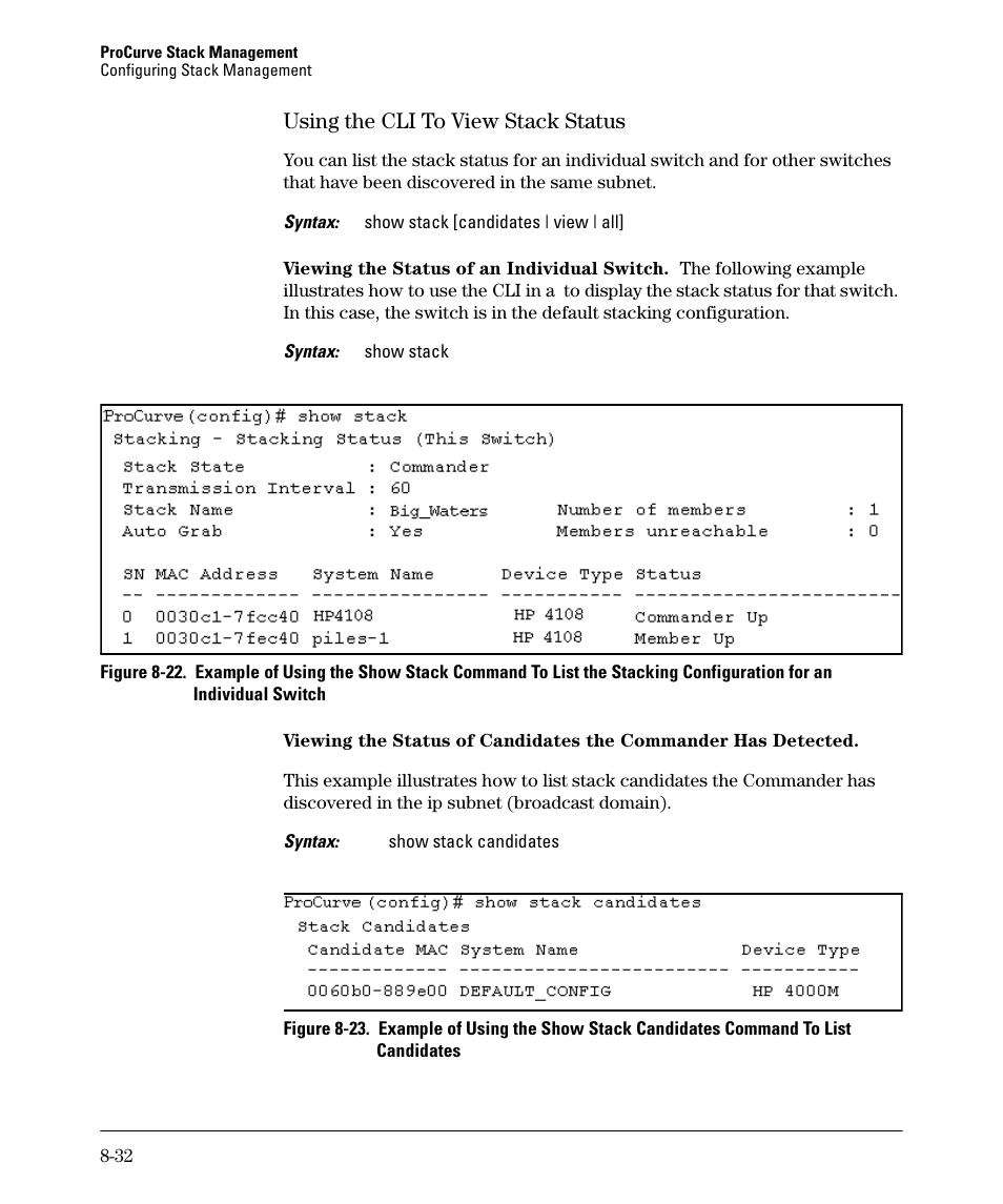 Using the cli to view stack status, Using the cli to view stack status -32, Using the cli to view stack status -33 | HP 2610-PWR User Manual | Page 338 / 364