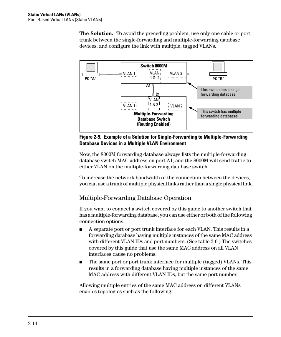 Multiple-forwarding database operation, Multiple-forwarding database operation -14 | HP 2610-PWR User Manual | Page 40 / 364