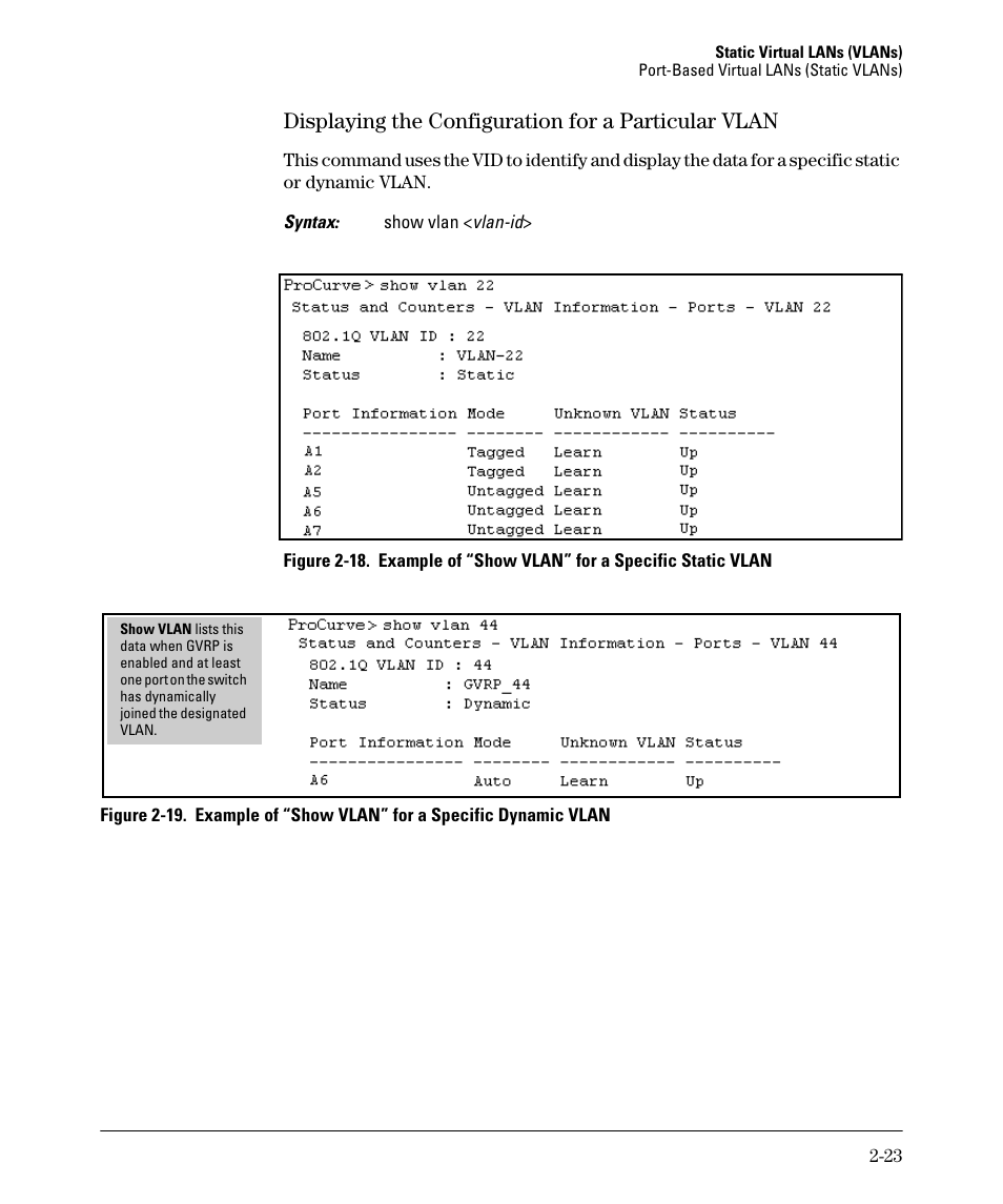 Displaying the configuration for a particular vlan | HP 2610-PWR User Manual | Page 49 / 364