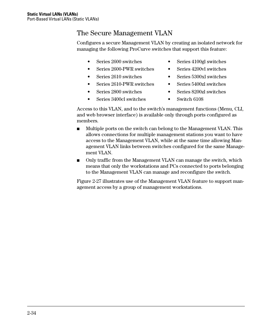 The secure management vlan, The secure management vlan -34 | HP 2610-PWR User Manual | Page 60 / 364