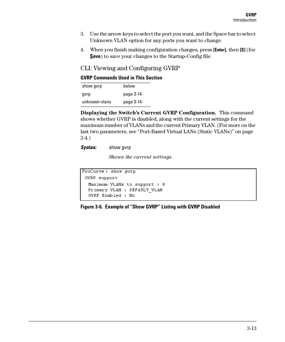 Cli: viewing and configuring gvrp, Cli: viewing and configuring gvrp -13 | HP 2610-PWR User Manual | Page 79 / 364