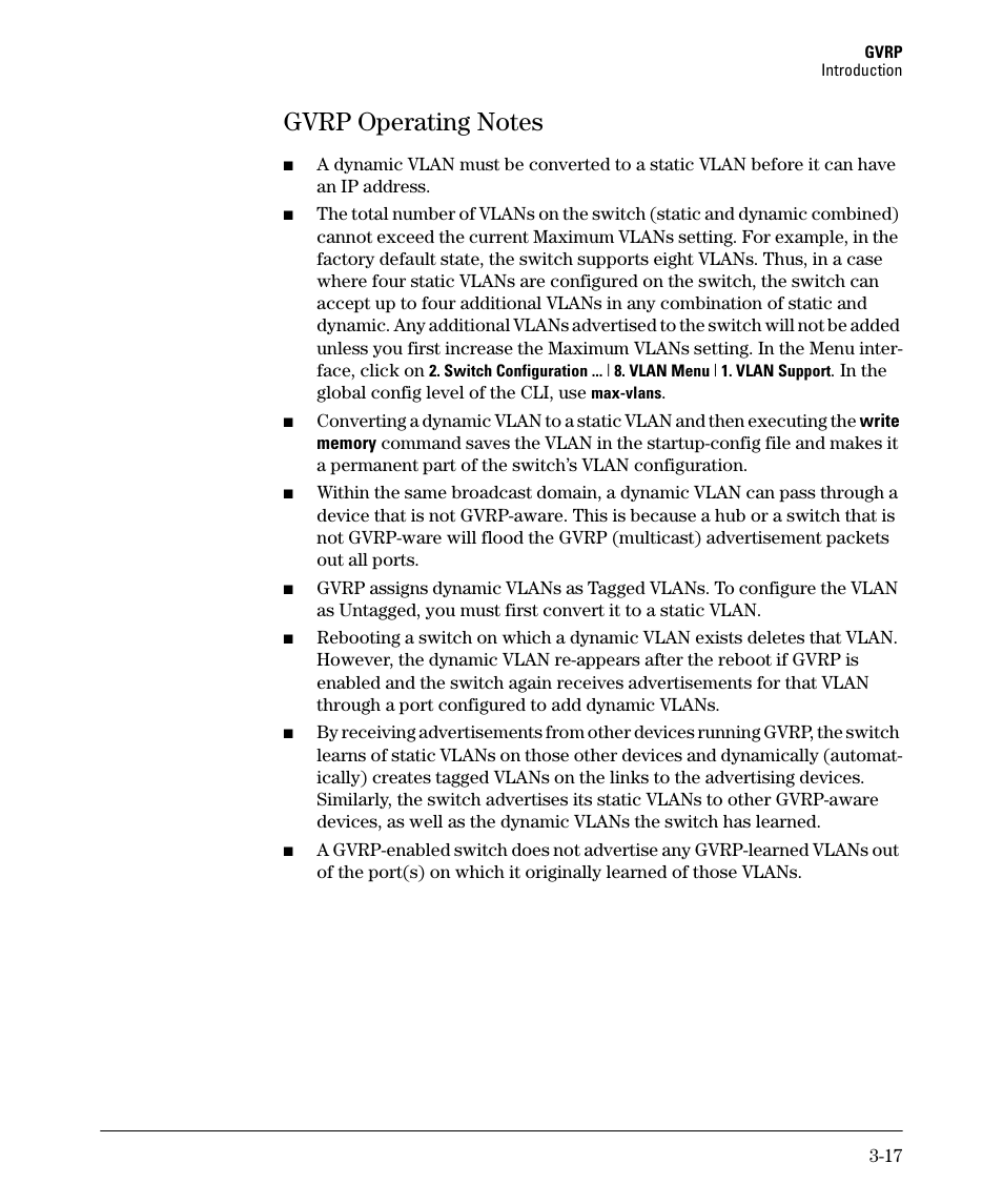 Gvrp operating notes, Gvrp operating notes -17 | HP 2610-PWR User Manual | Page 83 / 364