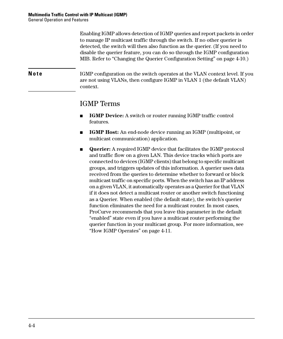 Igmp terms, Igmp terms -4 | HP 2610-PWR User Manual | Page 88 / 364