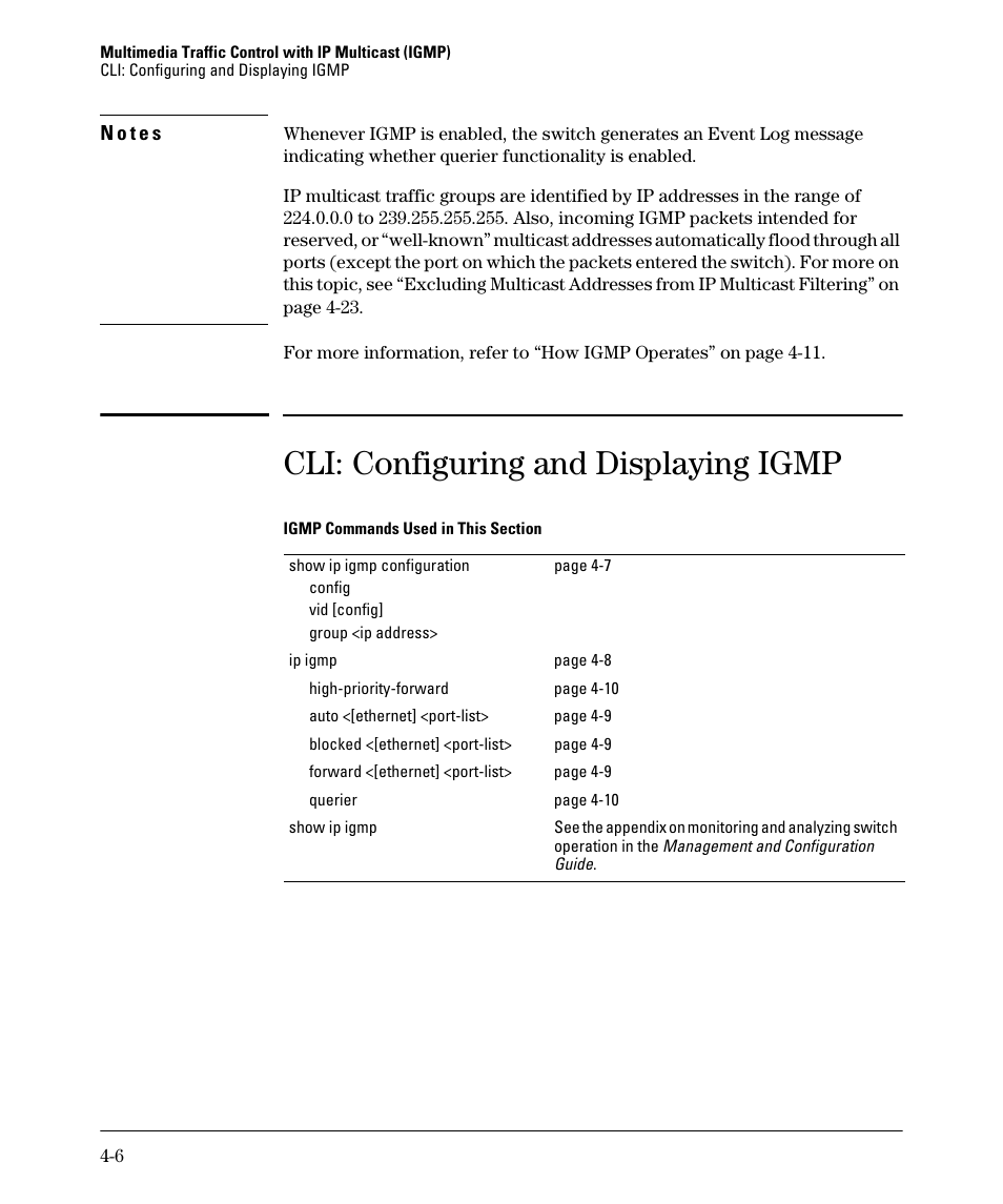 Cli: configuring and displaying igmp, Cli: configuring and displaying igmp -6 | HP 2610-PWR User Manual | Page 90 / 364