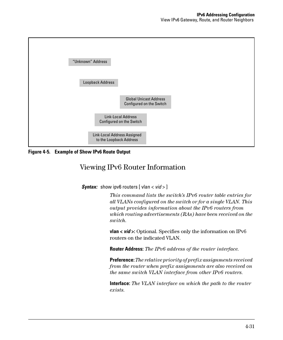 Viewing ipv6 router information, Viewing ipv6 router information -31 | HP 6200YL User Manual | Page 101 / 314