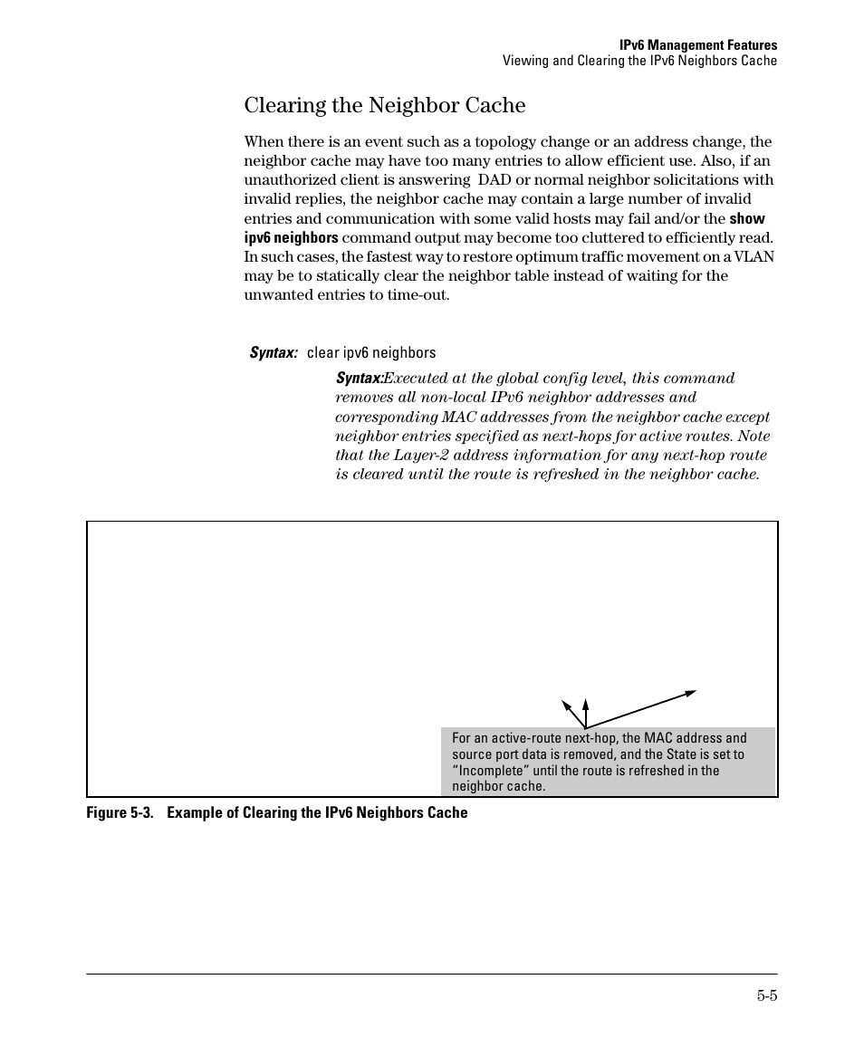 Clearing the neighbor cache, Clearing the neighbor cache -5 | HP 6200YL User Manual | Page 109 / 314