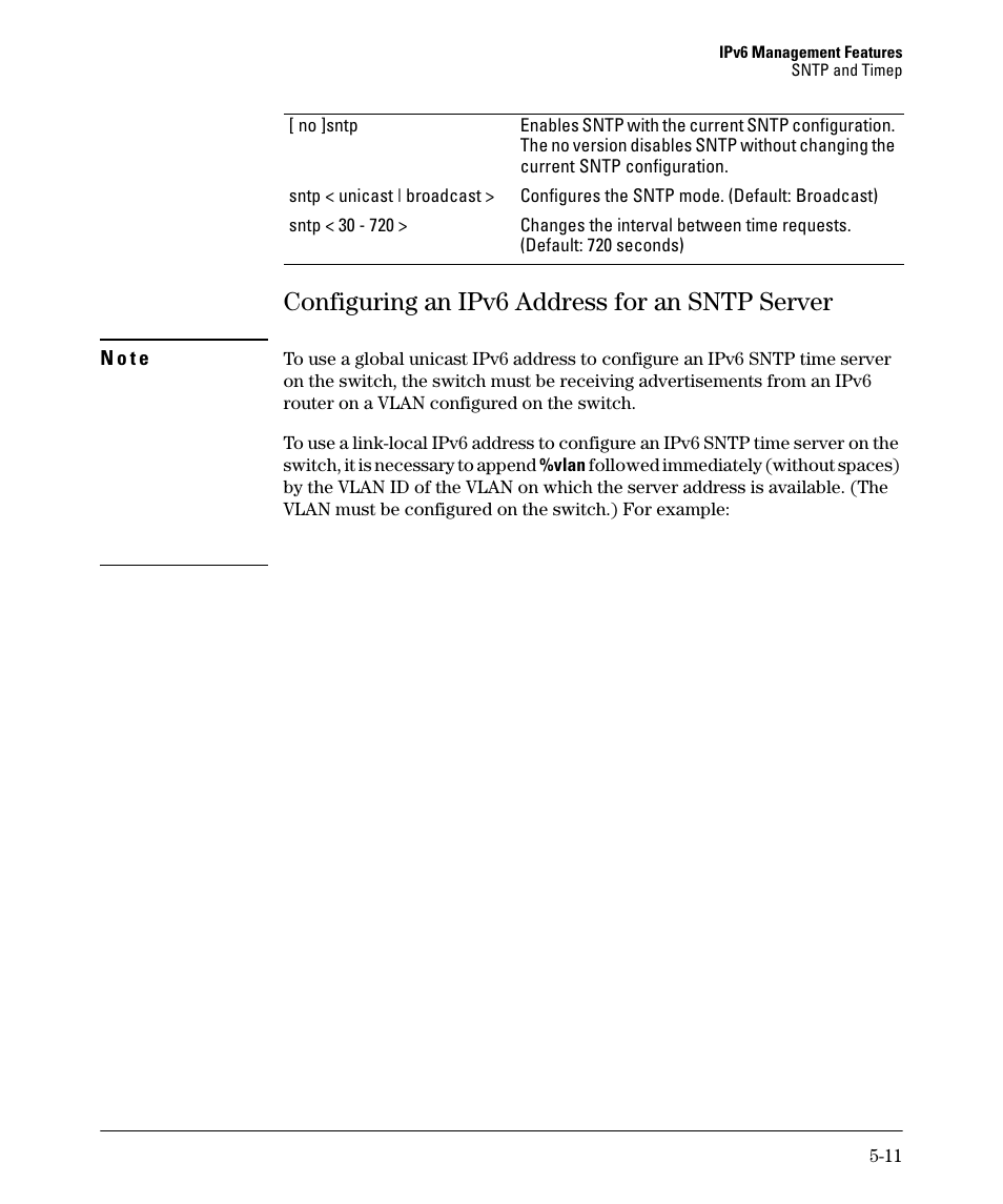 Configuring an ipv6 address for an sntp server, Configuring an ipv6 address for an sntp server -11 | HP 6200YL User Manual | Page 115 / 314