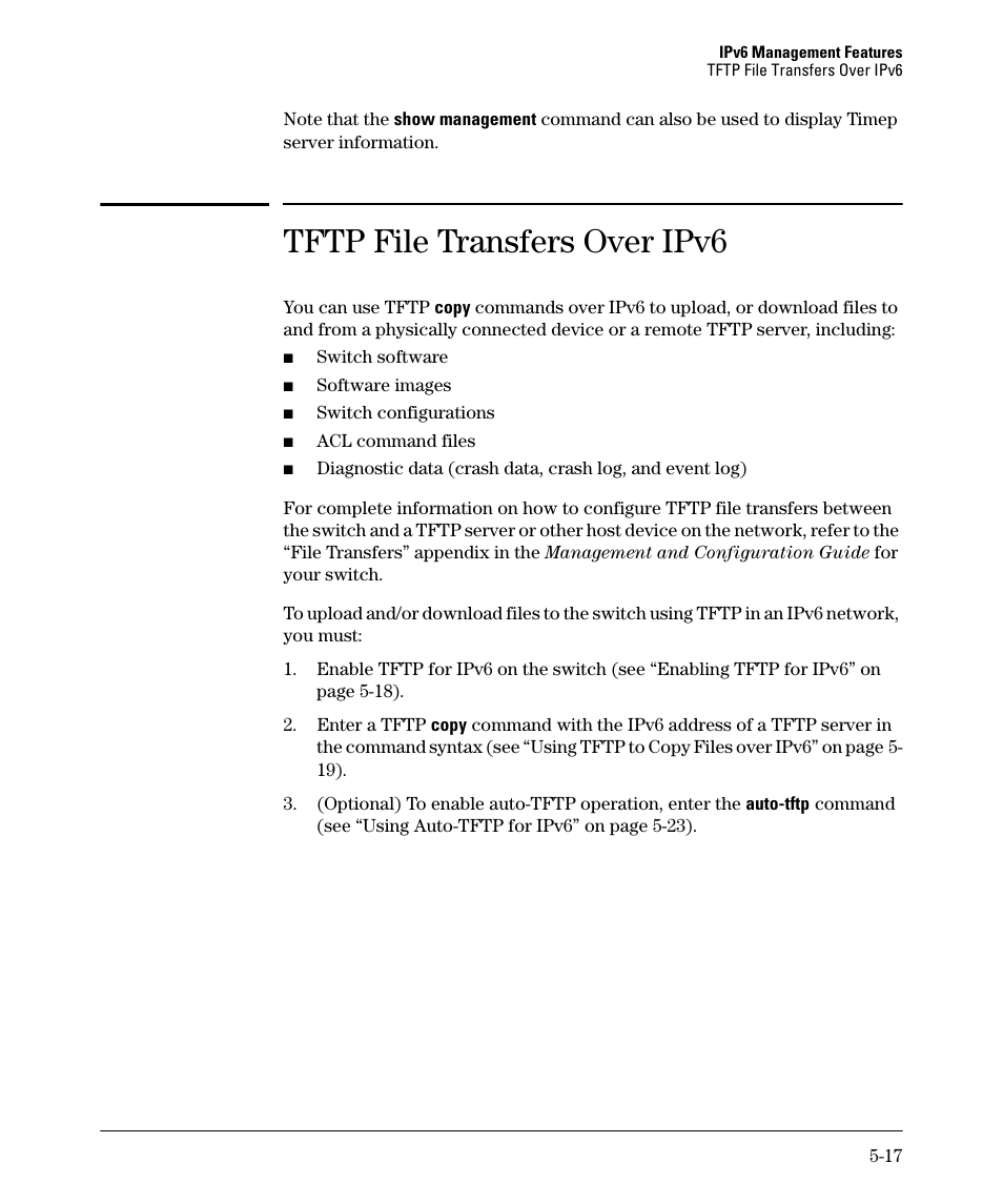 Tftp file transfers over ipv6 | HP 6200YL User Manual | Page 121 / 314