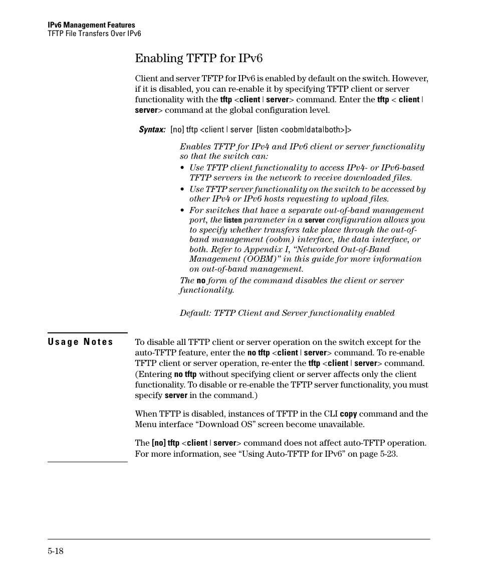 Enabling tftp for ipv6, Enabling tftp for ipv6 -18, Enabling tftp for ipv6” on | HP 6200YL User Manual | Page 122 / 314