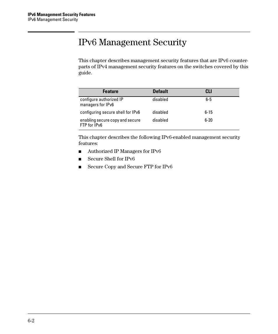 Ipv6 management security | HP 6200YL User Manual | Page 136 / 314