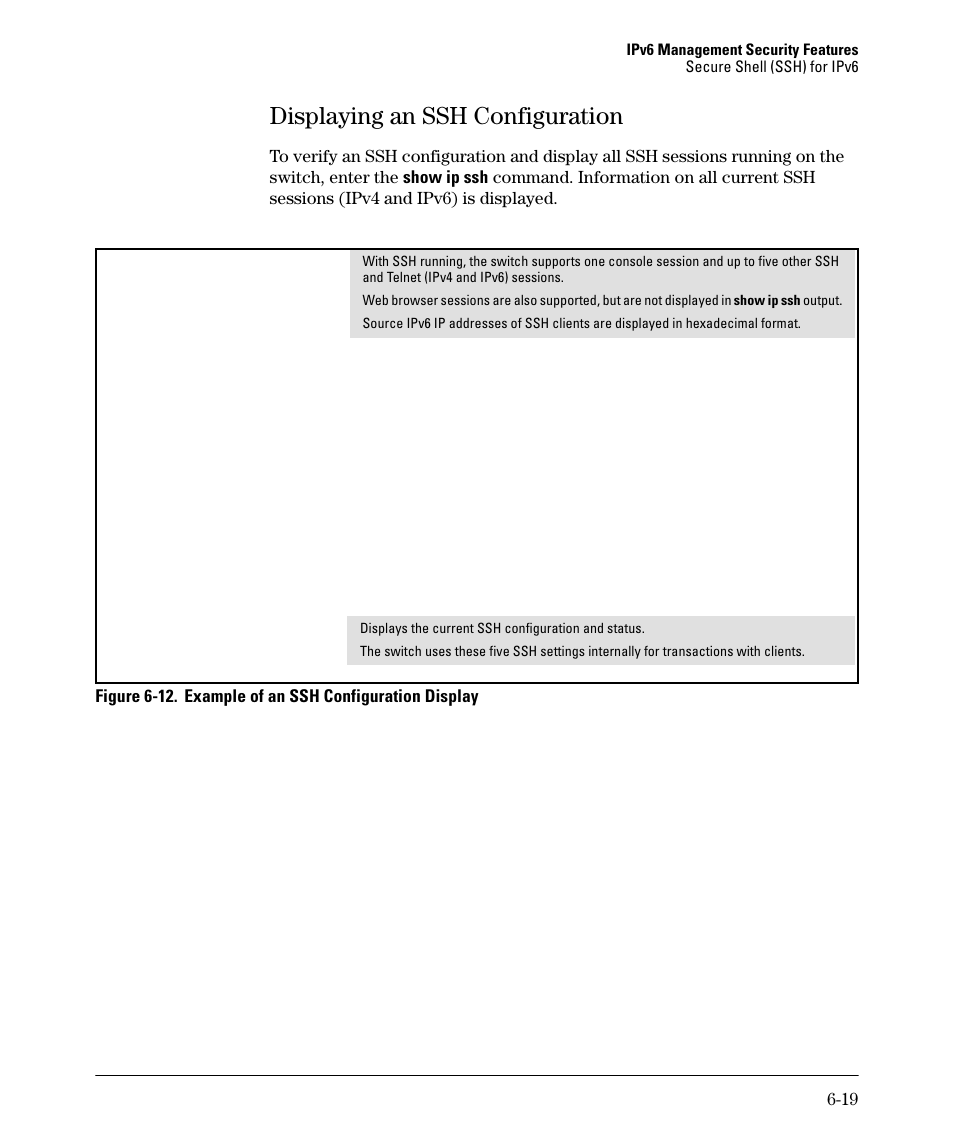 Displaying an ssh configuration, Displaying an ssh configuration -19 | HP 6200YL User Manual | Page 153 / 314