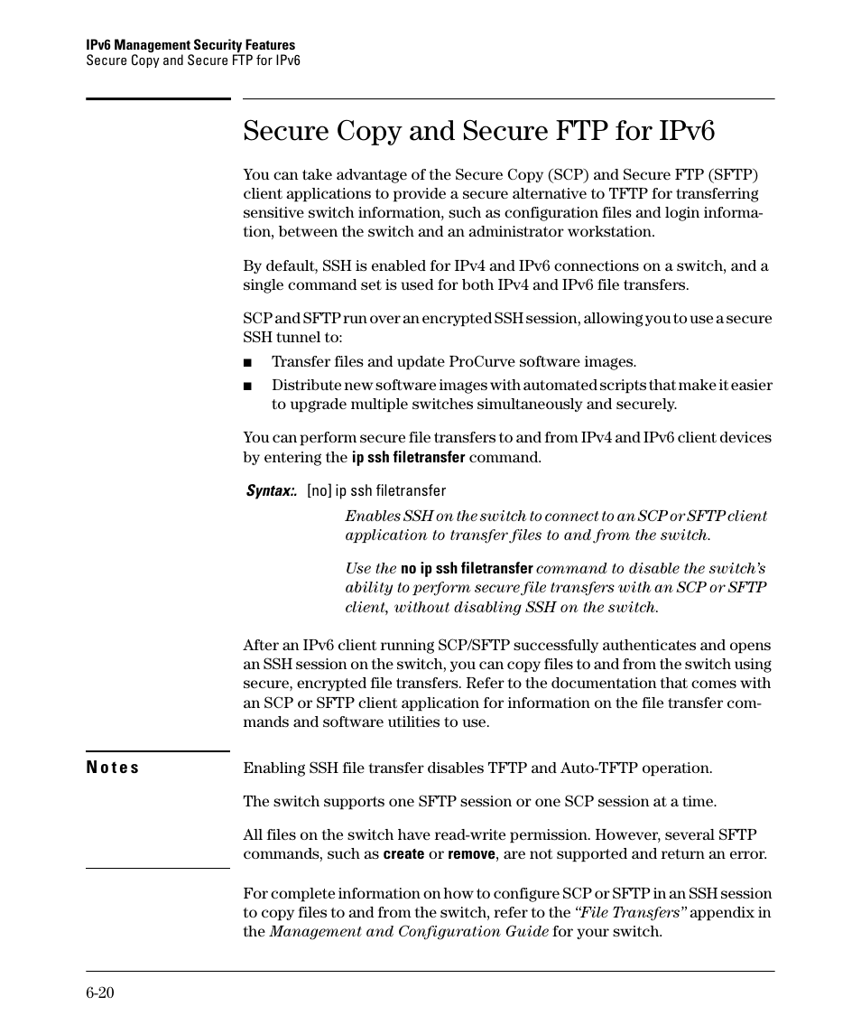 Secure copy and secure ftp for ipv6 | HP 6200YL User Manual | Page 154 / 314