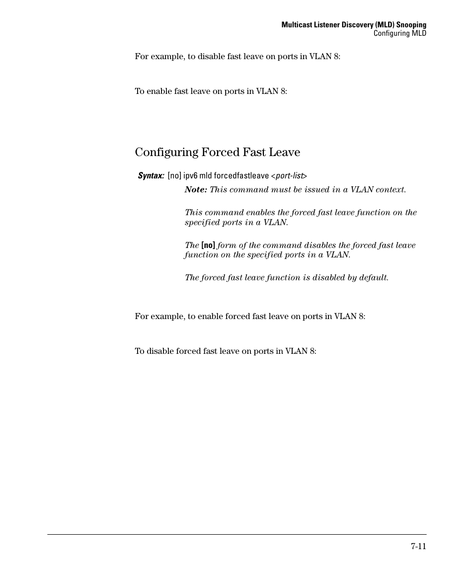 Configuring forced fast leave, Configuring forced fast leave -11 | HP 6200YL User Manual | Page 165 / 314