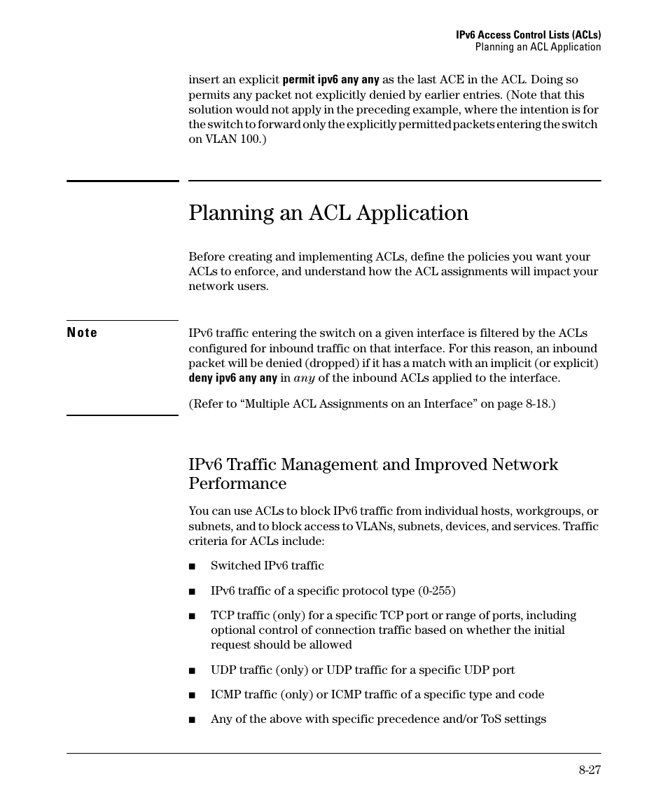 Planning an acl application | HP 6200YL User Manual | Page 203 / 314