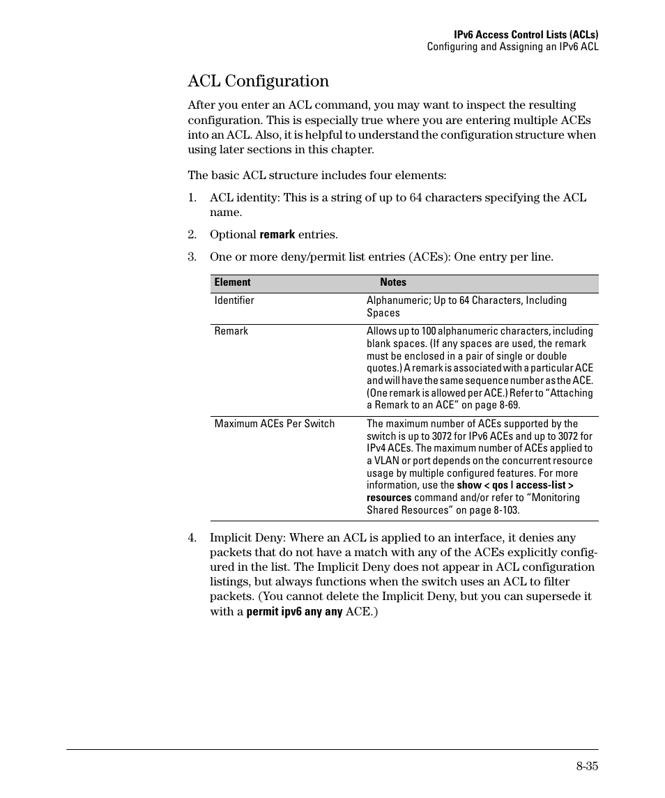 Acl configuration, Acl configuration -35 | HP 6200YL User Manual | Page 211 / 314