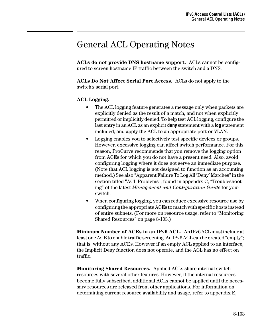 General acl operating notes | HP 6200YL User Manual | Page 279 / 314