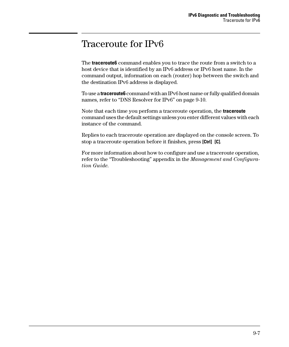 Traceroute for ipv6 | HP 6200YL User Manual | Page 287 / 314