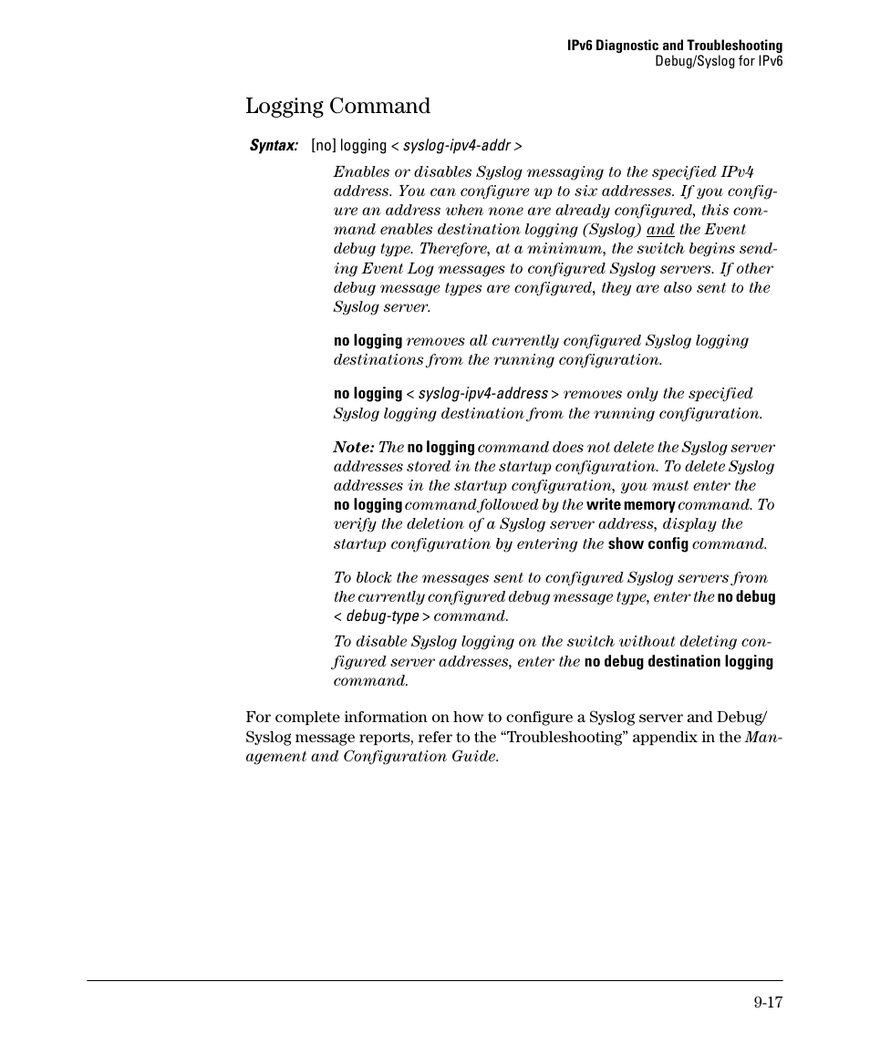 Logging command, Logging command -17 | HP 6200YL User Manual | Page 297 / 314