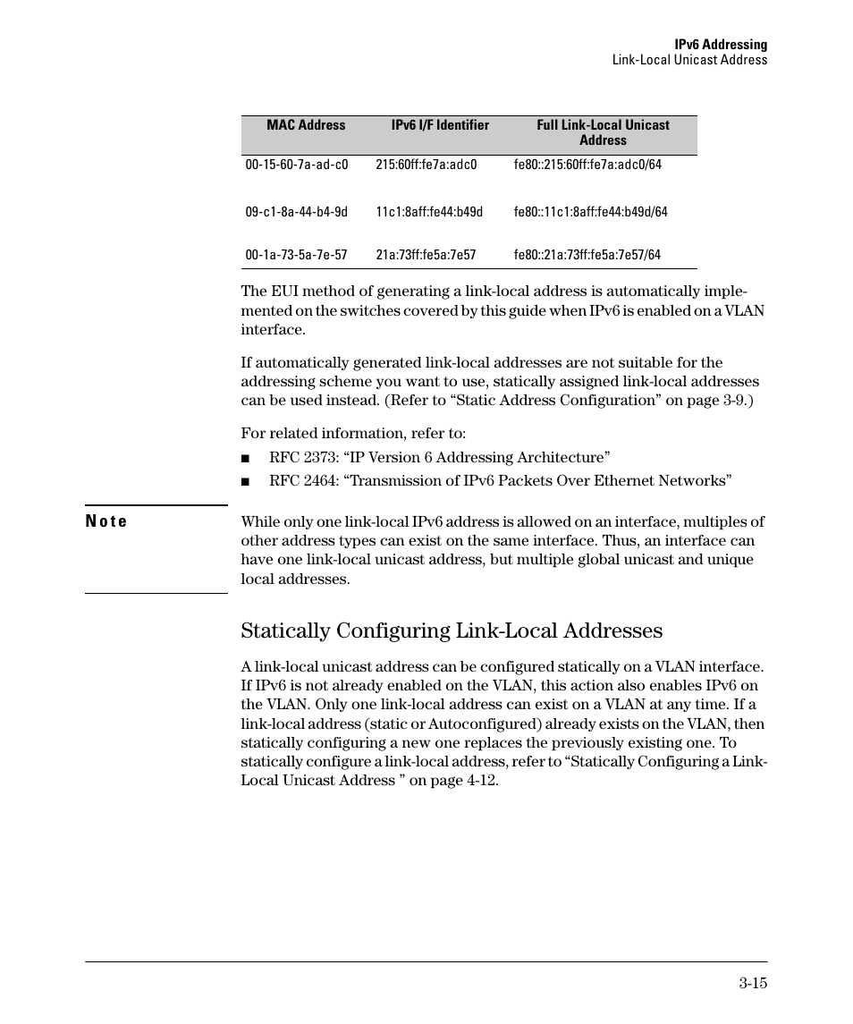 Statically configuring link-local addresses, Statically configuring link-local addresses -15 | HP 6200YL User Manual | Page 59 / 314