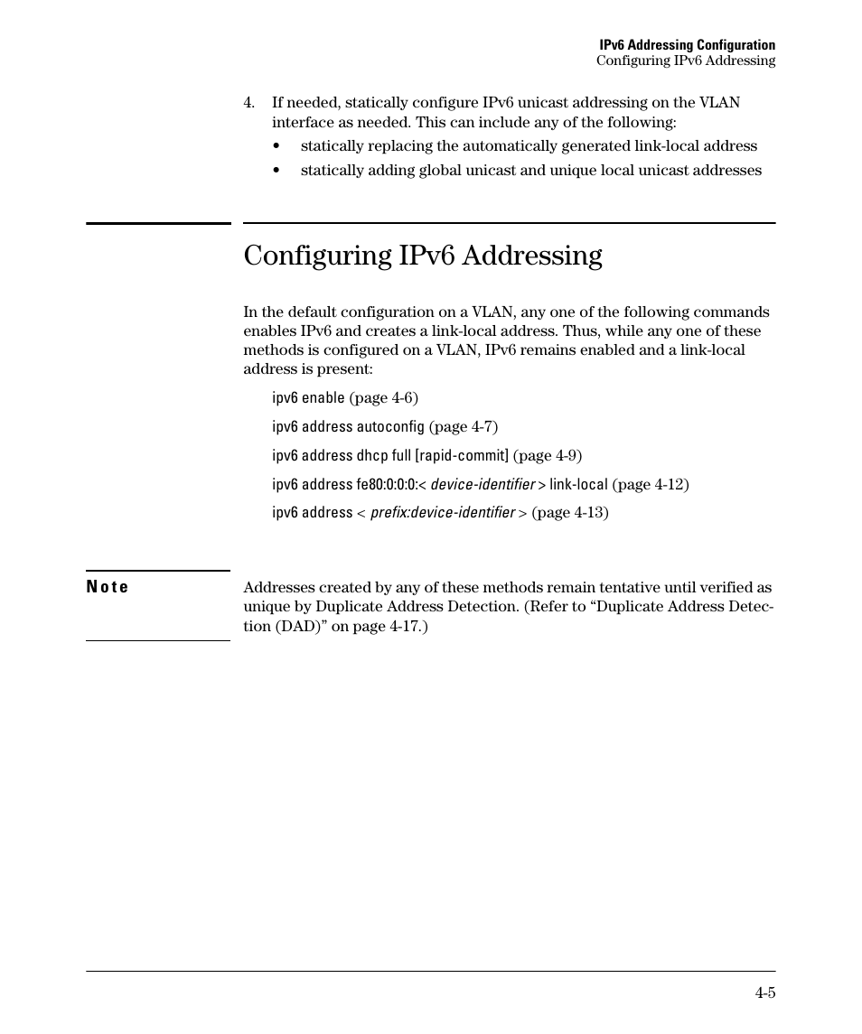 Configuring ipv6 addressing | HP 6200YL User Manual | Page 75 / 314