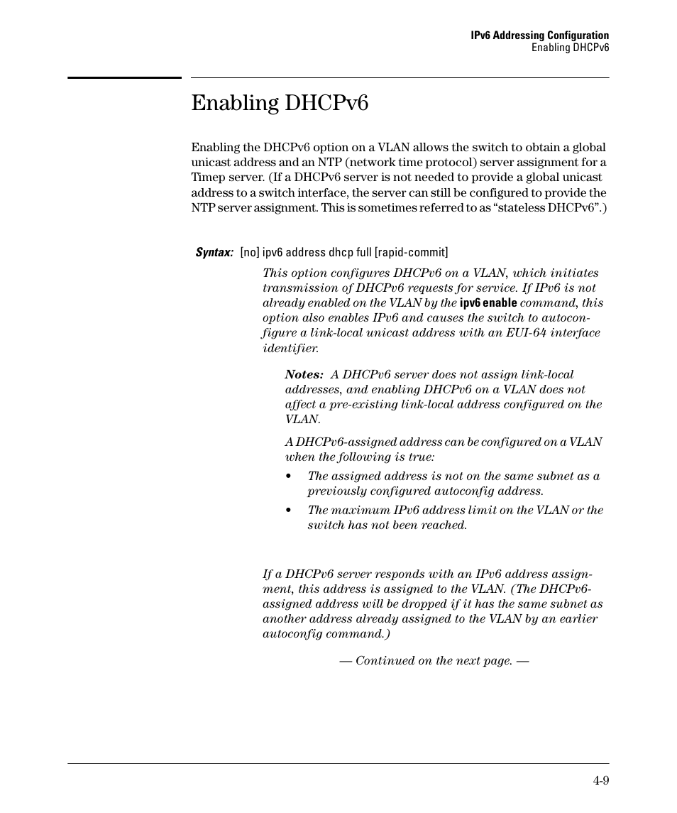 Enabling dhcpv6, Ge 4-9), E 4-9) | HP 6200YL User Manual | Page 79 / 314