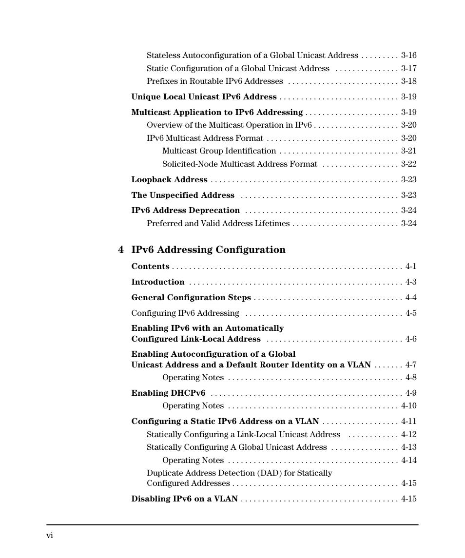 4 ipv6 addressing configuration | HP 6200YL User Manual | Page 8 / 314