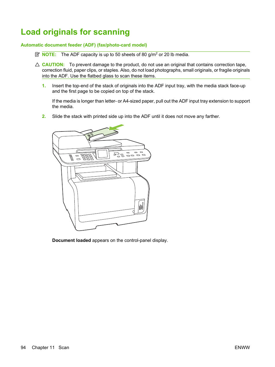 Load originals for scanning | HP CM1312 MFP Series User Manual | Page 106 / 276