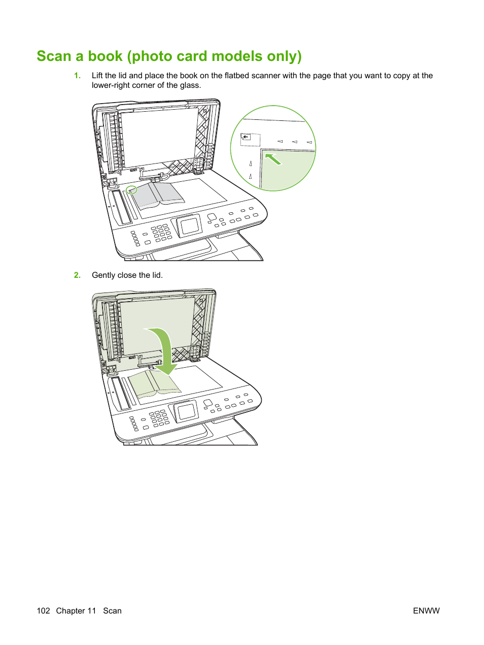 Scan a book (photo card models only) | HP CM1312 MFP Series User Manual | Page 114 / 276