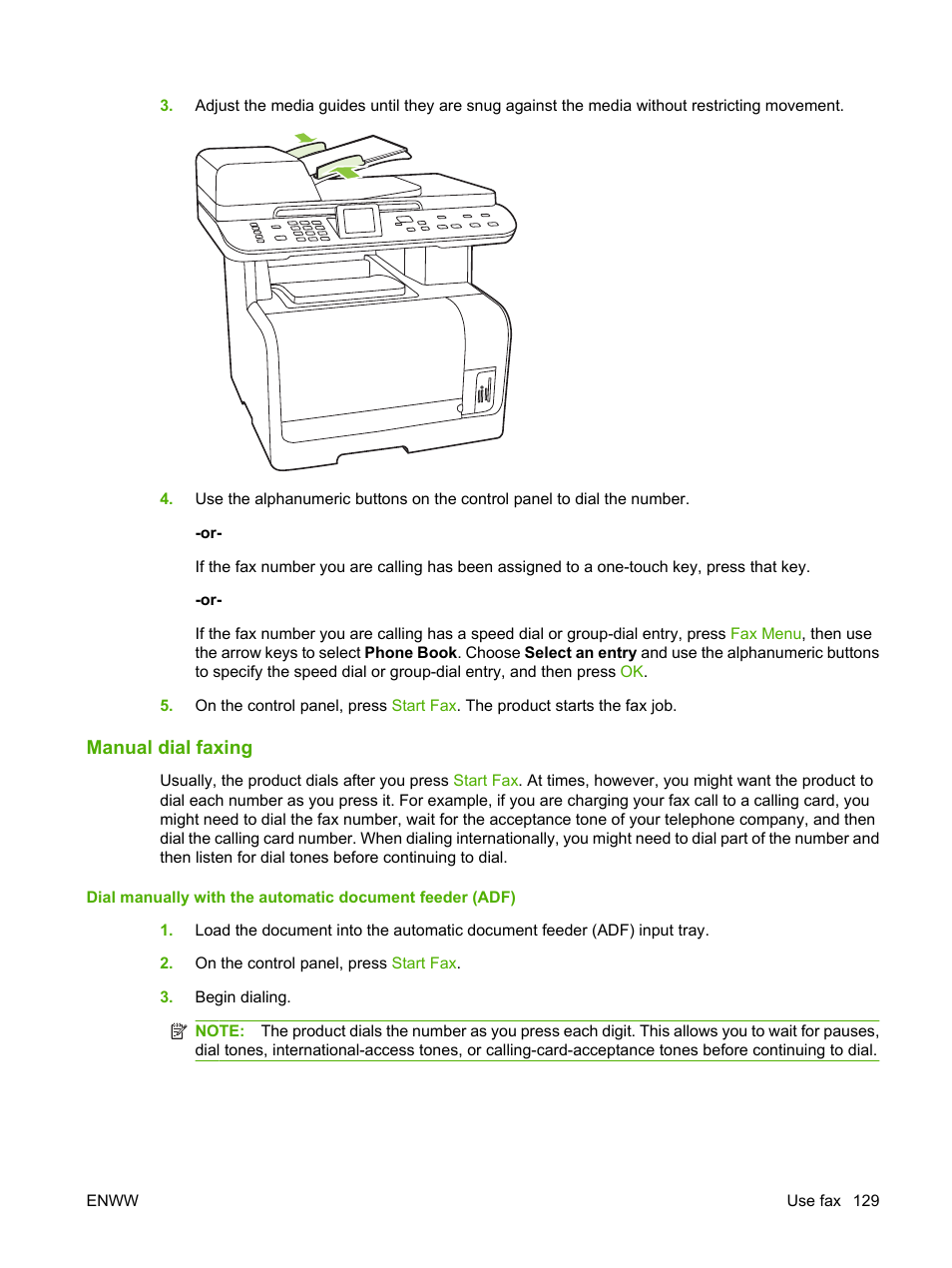 Manual dial faxing | HP CM1312 MFP Series User Manual | Page 141 / 276