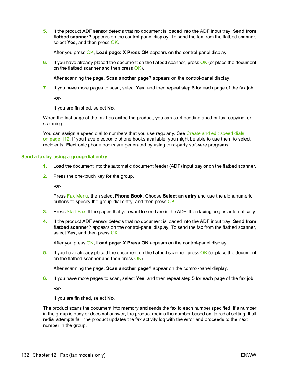 Send a fax by using a group-dial entry | HP CM1312 MFP Series User Manual | Page 144 / 276