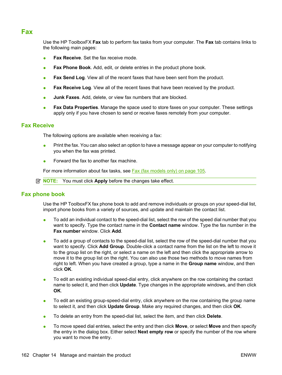 Fax receive, Fax phone book | HP CM1312 MFP Series User Manual | Page 174 / 276