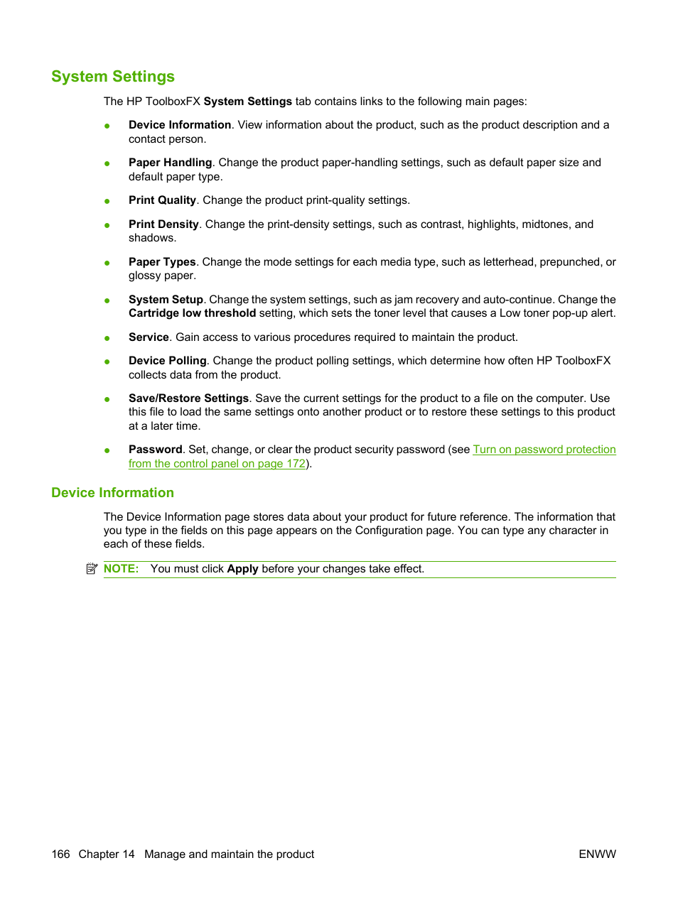 System settings, Device information | HP CM1312 MFP Series User Manual | Page 178 / 276