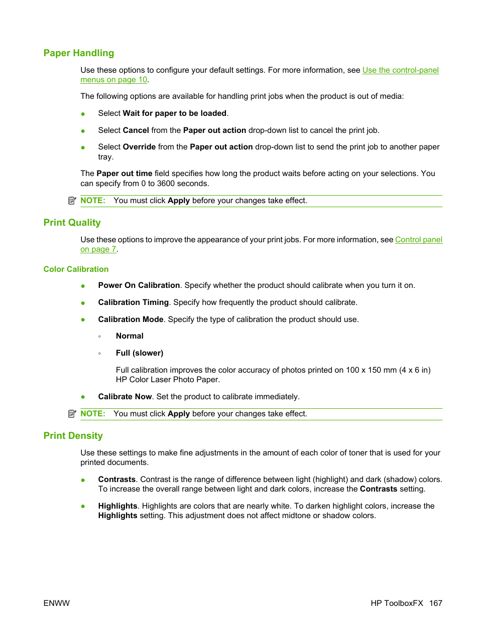Paper handling, Print quality, Print density | HP CM1312 MFP Series User Manual | Page 179 / 276