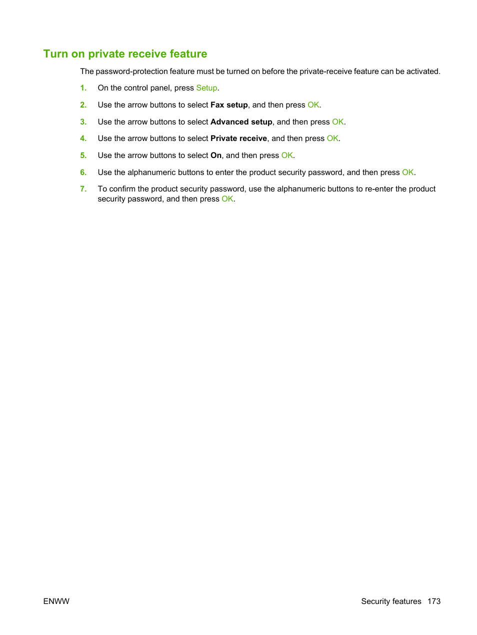 Turn on private receive feature | HP CM1312 MFP Series User Manual | Page 185 / 276