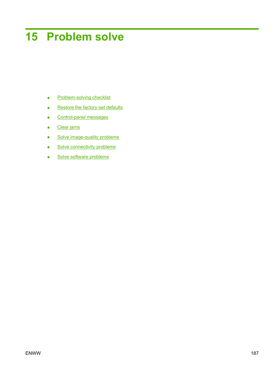 Problem solve, 15 problem solve | HP CM1312 MFP Series User Manual | Page 199 / 276