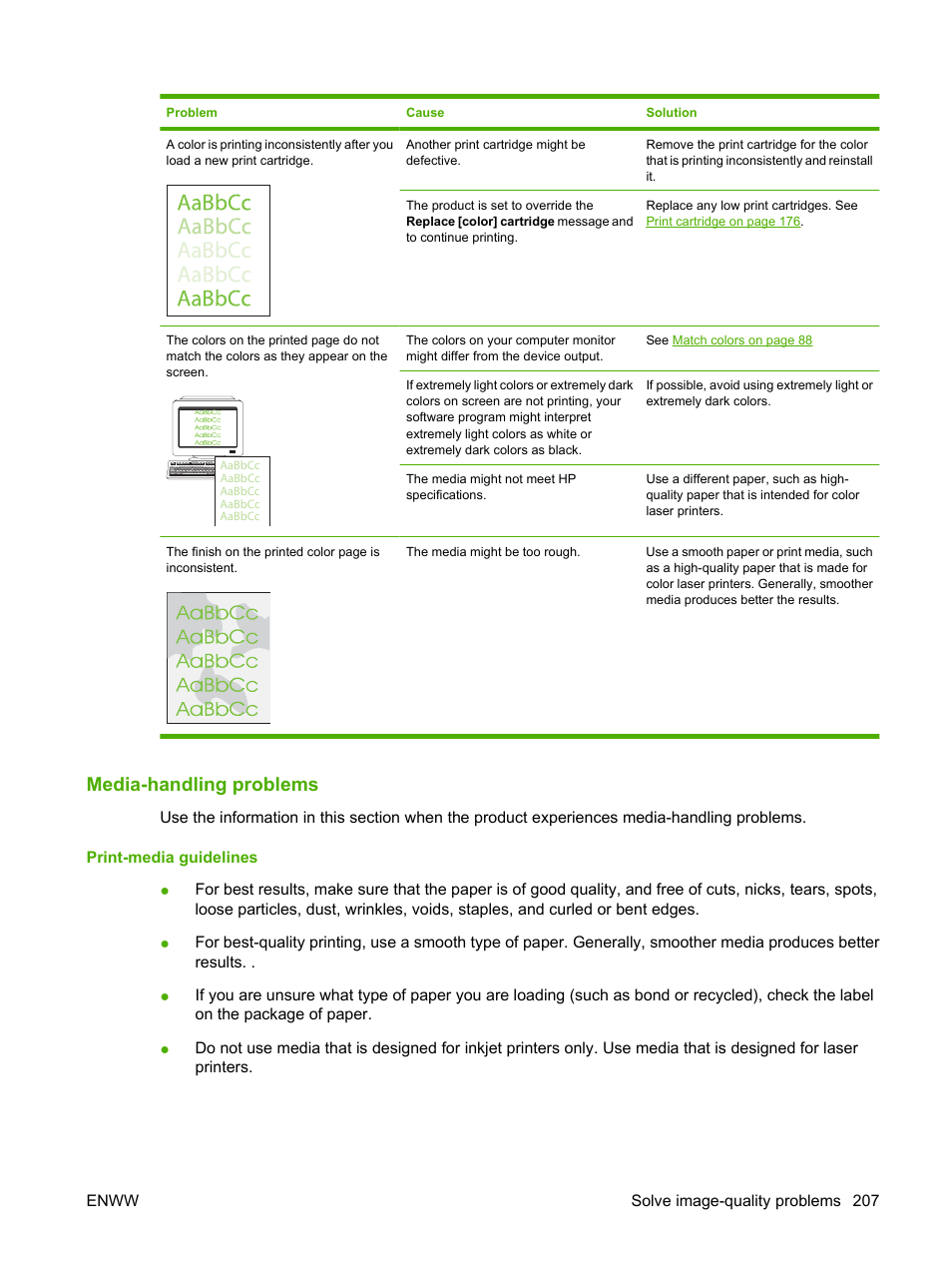 Media-handling problems, Print-media guidelines | HP CM1312 MFP Series User Manual | Page 219 / 276