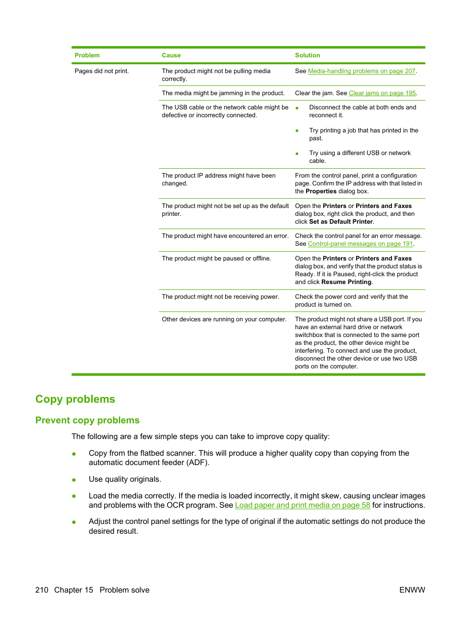 Copy problems, Prevent copy problems, Oblem persists, see | Copy | HP CM1312 MFP Series User Manual | Page 222 / 276