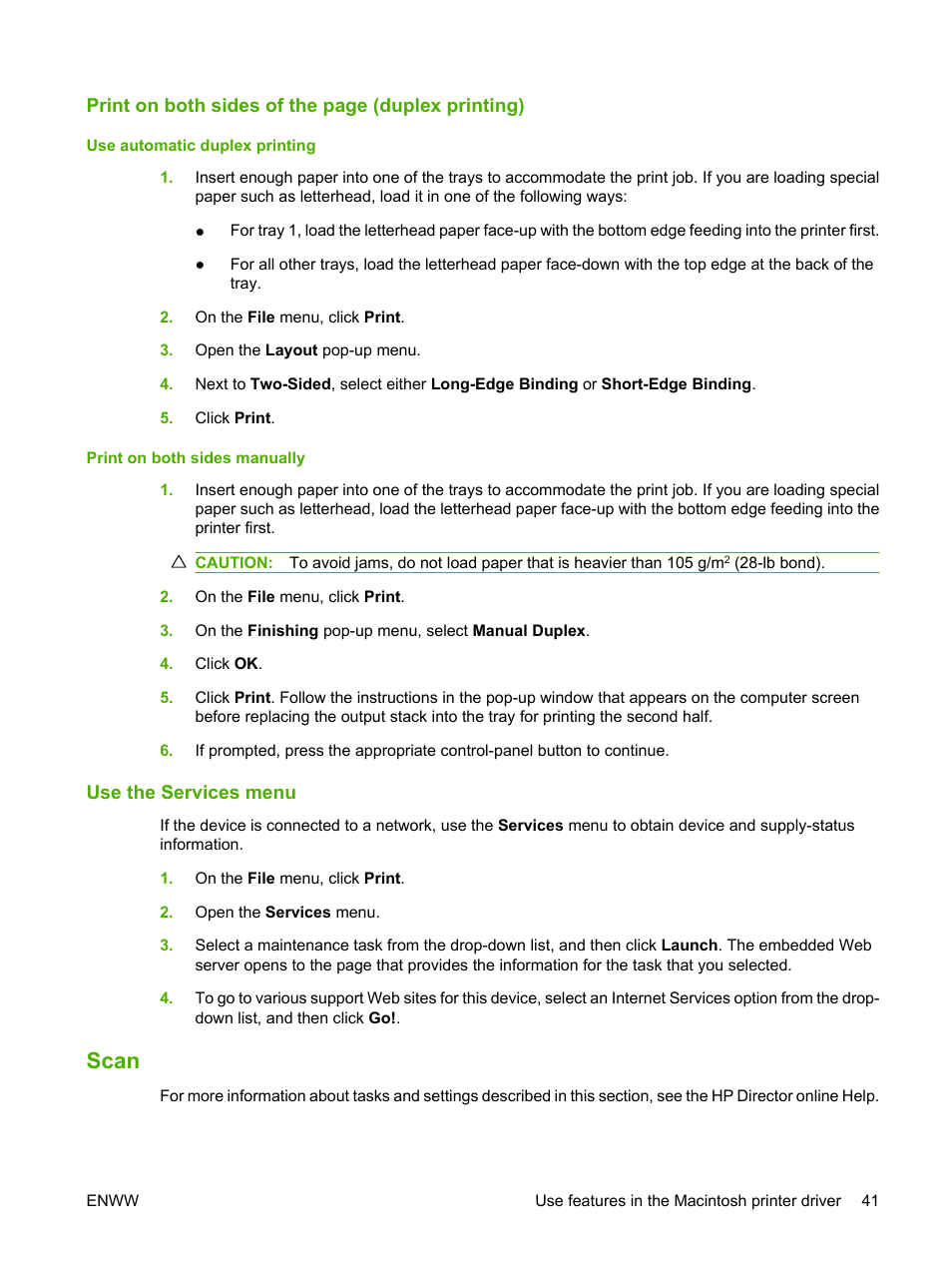 Use the services menu, Scan | HP CM1312 MFP Series User Manual | Page 53 / 276