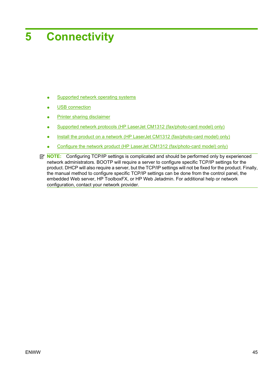Connectivity, 5 connectivity, 5connectivity | HP CM1312 MFP Series User Manual | Page 57 / 276