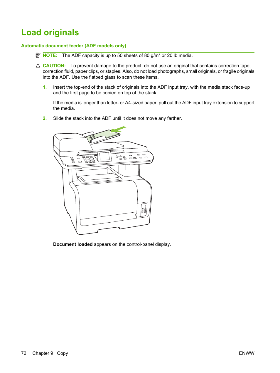 Load originals | HP CM1312 MFP Series User Manual | Page 84 / 276