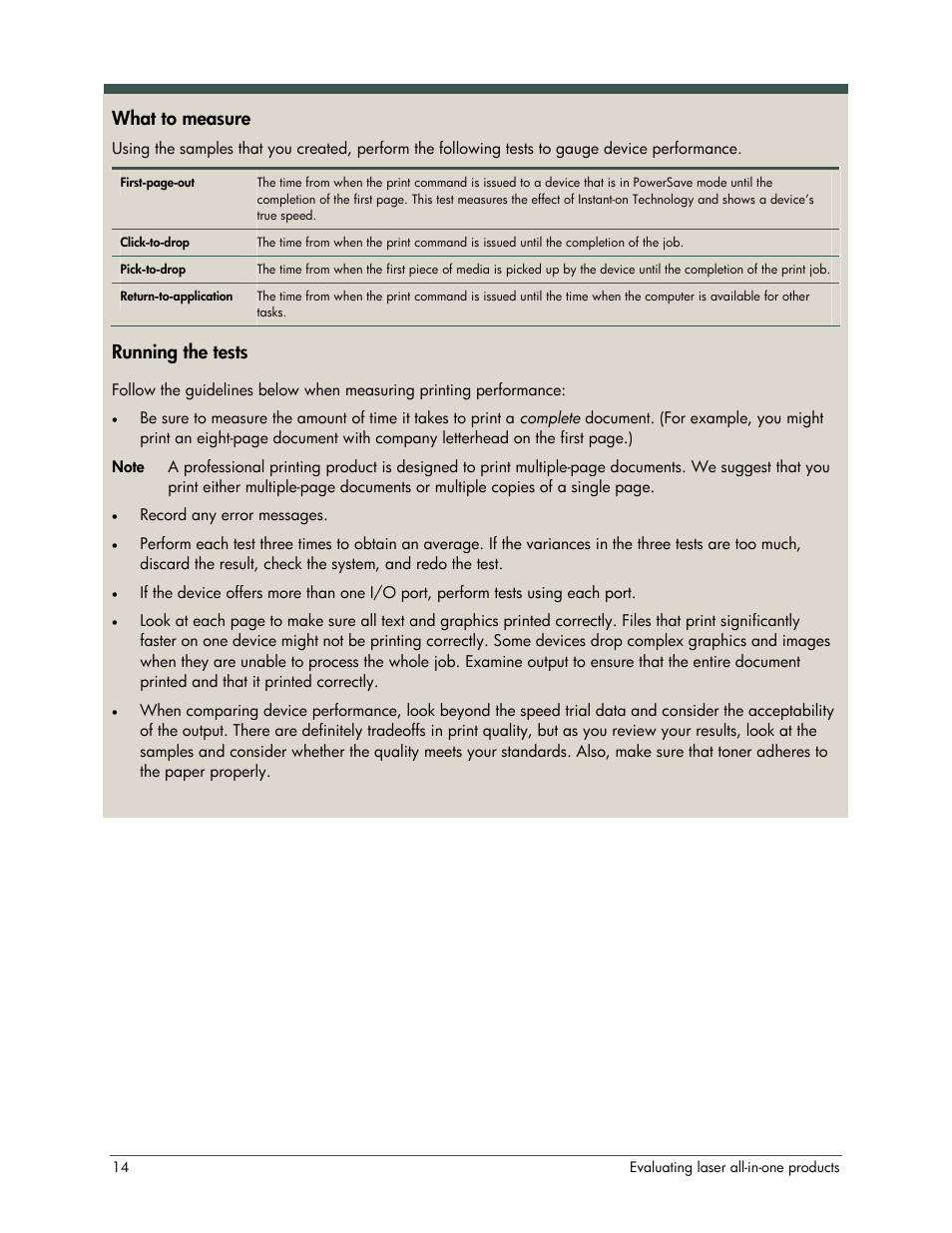 What to measure, Running the tests | HP LaserJet 3052 User Manual | Page 18 / 38