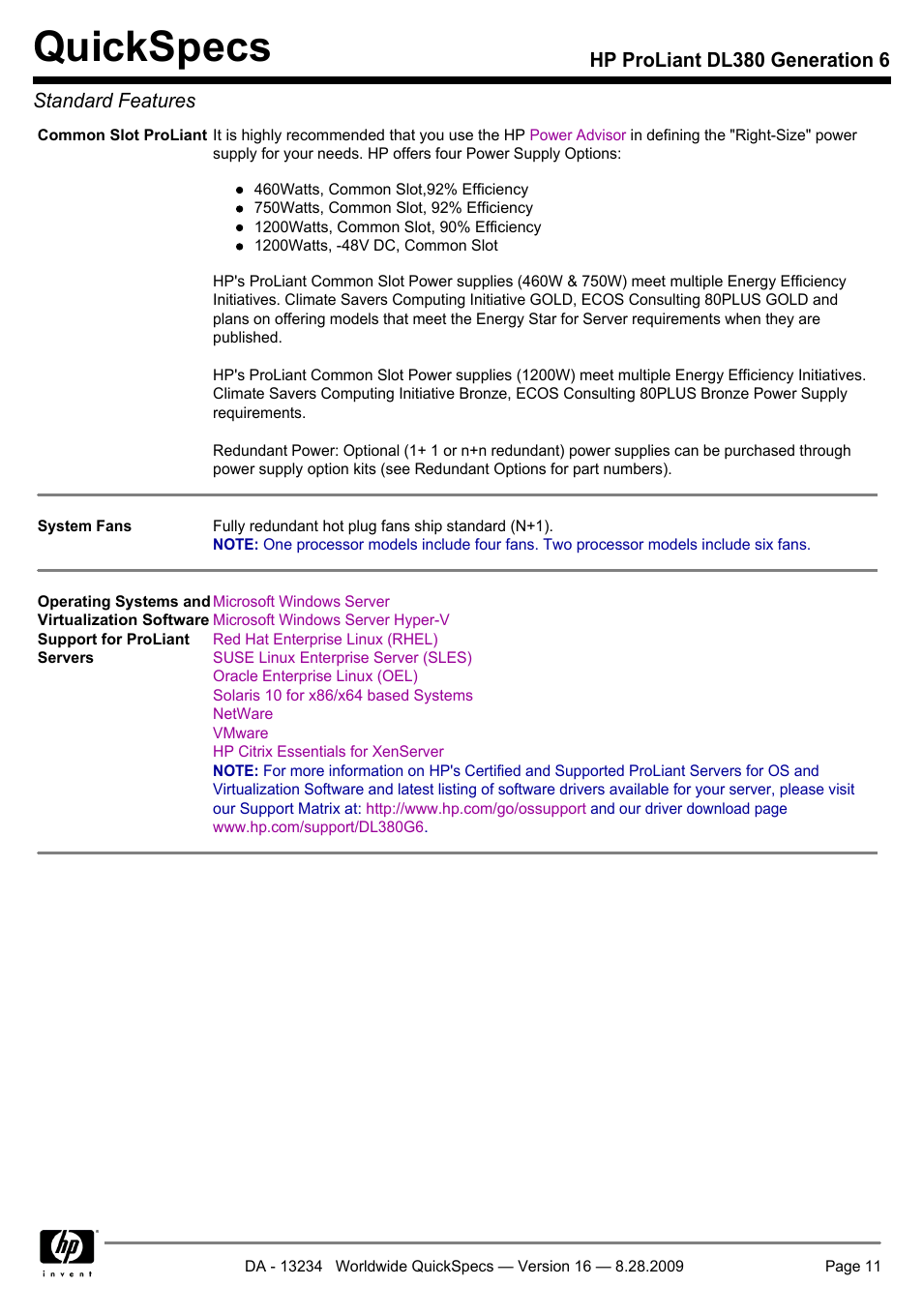 Quickspecs | HP ProLiant DL380 User Manual | Page 11 / 50
